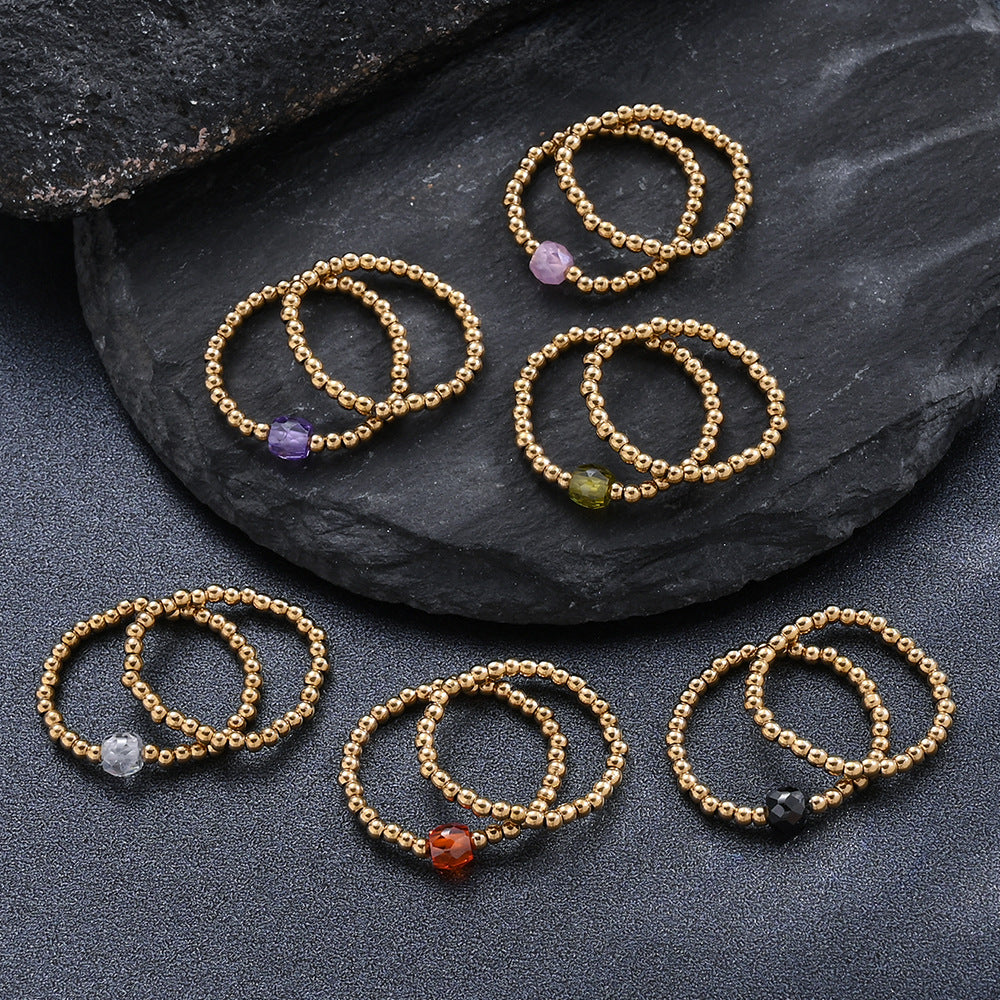 Washable and color-resistant hand jewelry, high-quality zircon metal stainless steel bead elastic ring, universal size for women
