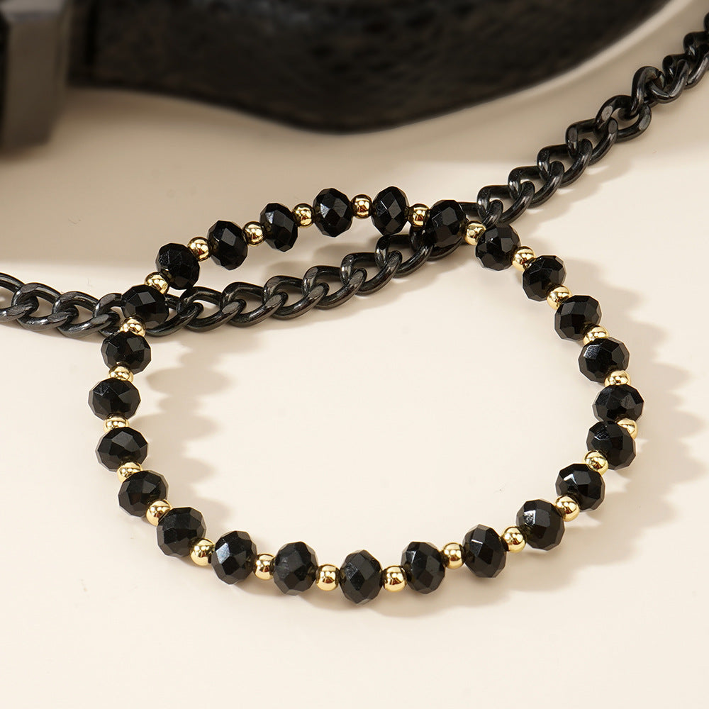 High-end black crystal bracelet, light luxury and elegant fashionable woven accessories, cross-border bestselling men's crystal flat bracelet