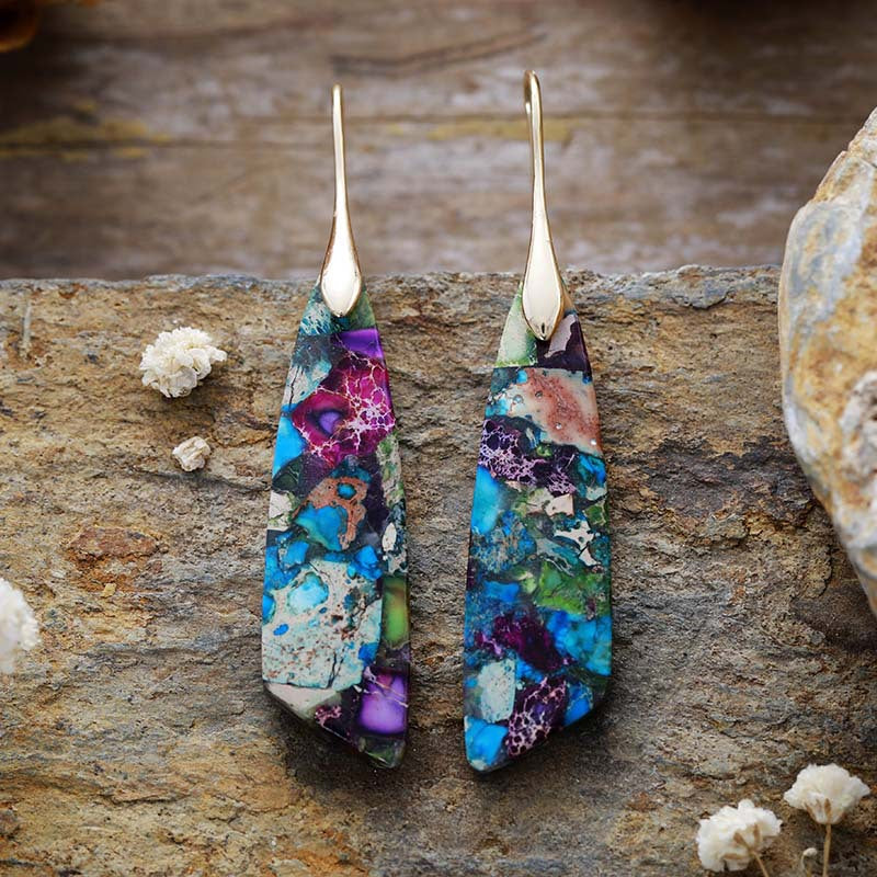 Cross-border new bohemian emperor stone geometric pendant earrings European and American popular natural stone jewelry jewelry wholesale