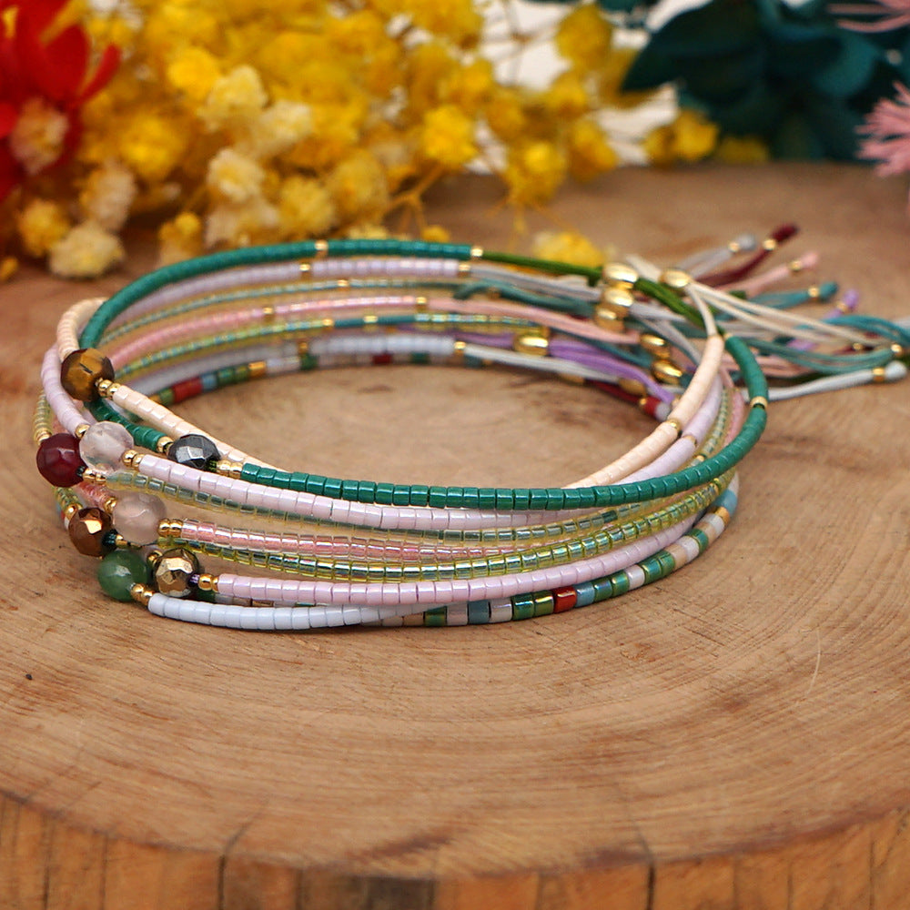 Bohemian rice beads, semi-precious stones, colorful beaded bracelets, lucky stone couple bracelets, women's small bracelets