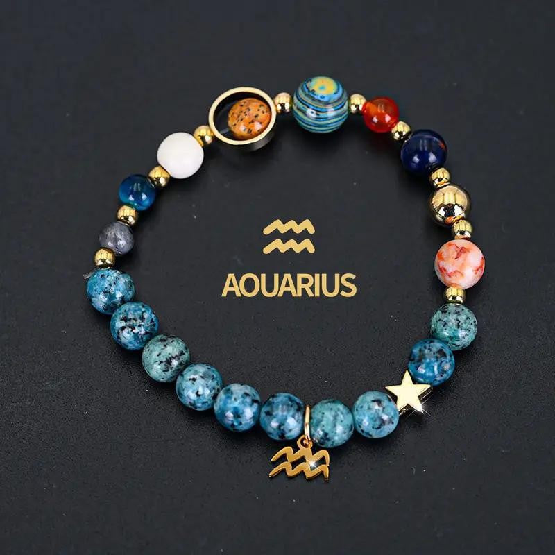 temu cross-border explosive eight planets and twelve constellation bracelets natural stone blue black spotted stone bracelets wholesale
