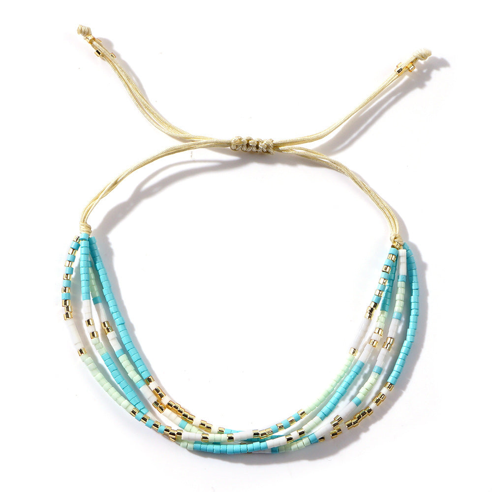 Summer fresh rice bead bracelet, multi-layer woven adjustable, Japanese-Korean style creative artsy versatile bracelet for women