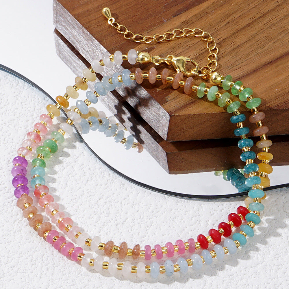 Cross-border light luxury gradient crystal necklace, colorful gemstone beading, summer elegant goddess necklace, light luxury niche