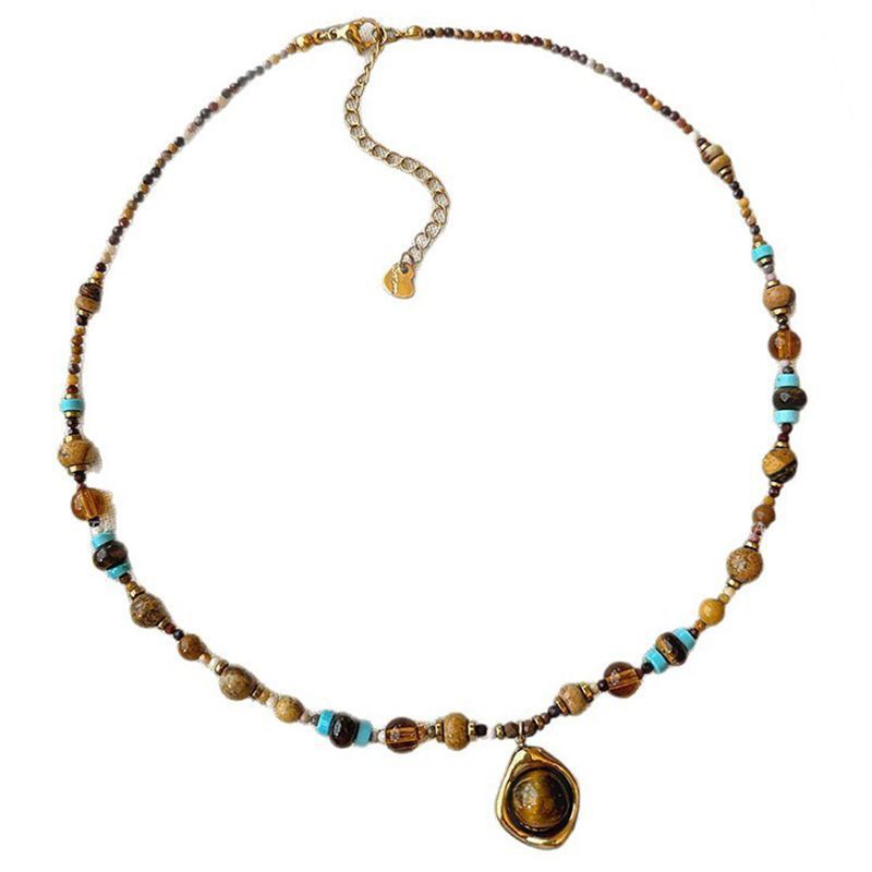 Titanium steel Merrad tiger's eye stone natural stone beaded necklace for women, niche design with a fashionable and elegant personality, collarbone chain