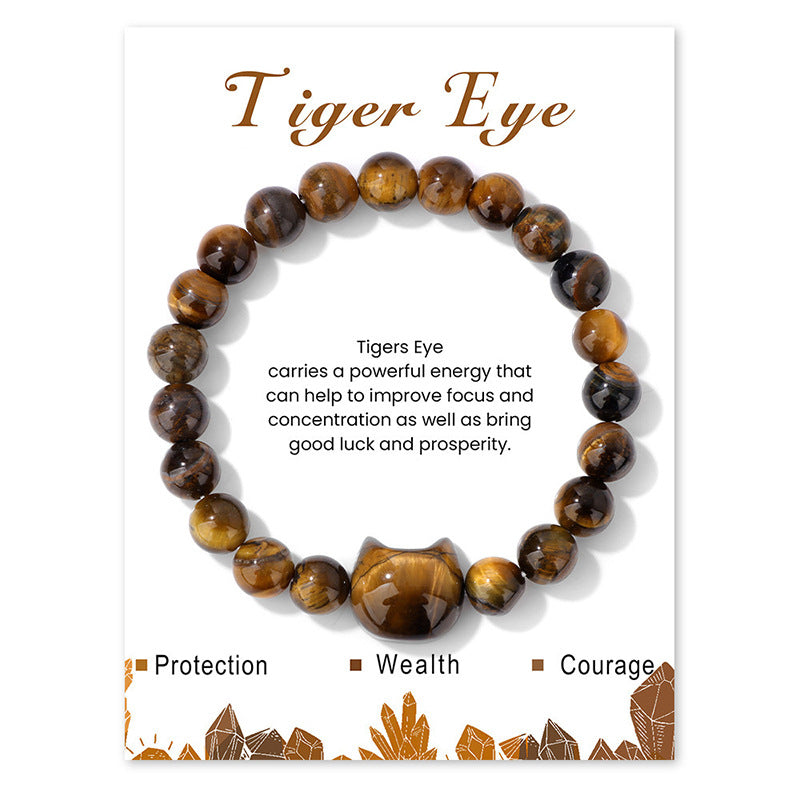 Amazon European and American cross-border cat head natural stone bracelet beaded couple's elastic cord bracelet simple jewelry wholesale