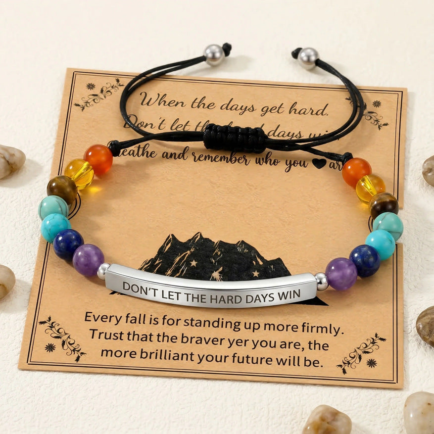 Best-selling cross-border in Europe and America: stainless steel bent tube engraving seven-colored natural stone bracelet, fashionable 4mm gold bead bracelet