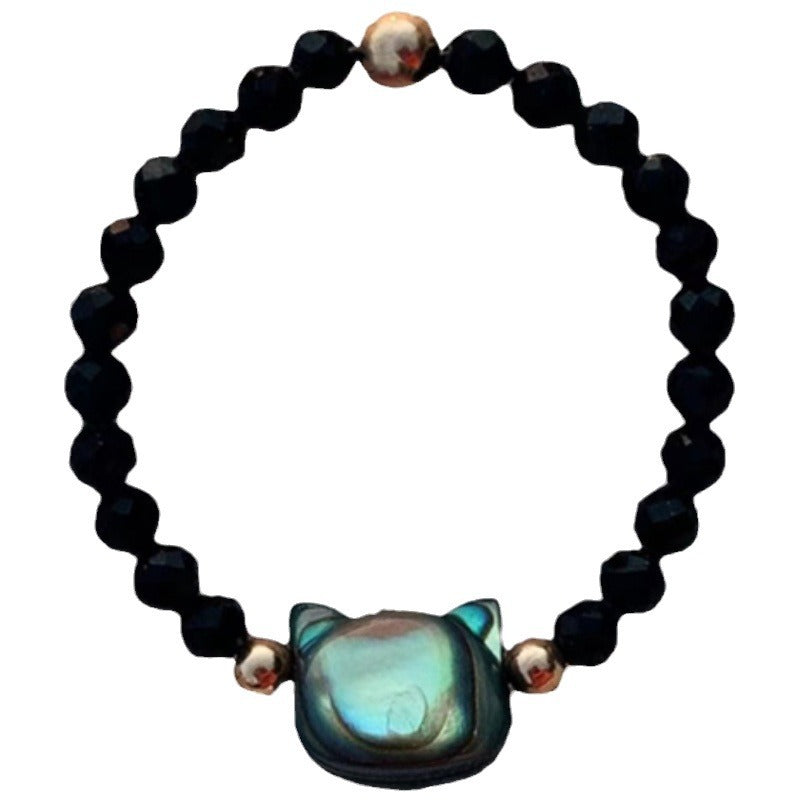 Bado Extra Fine Black Cat Ring Japanese Natural Crystal Stone Black Crystal Personality Bead String Ring