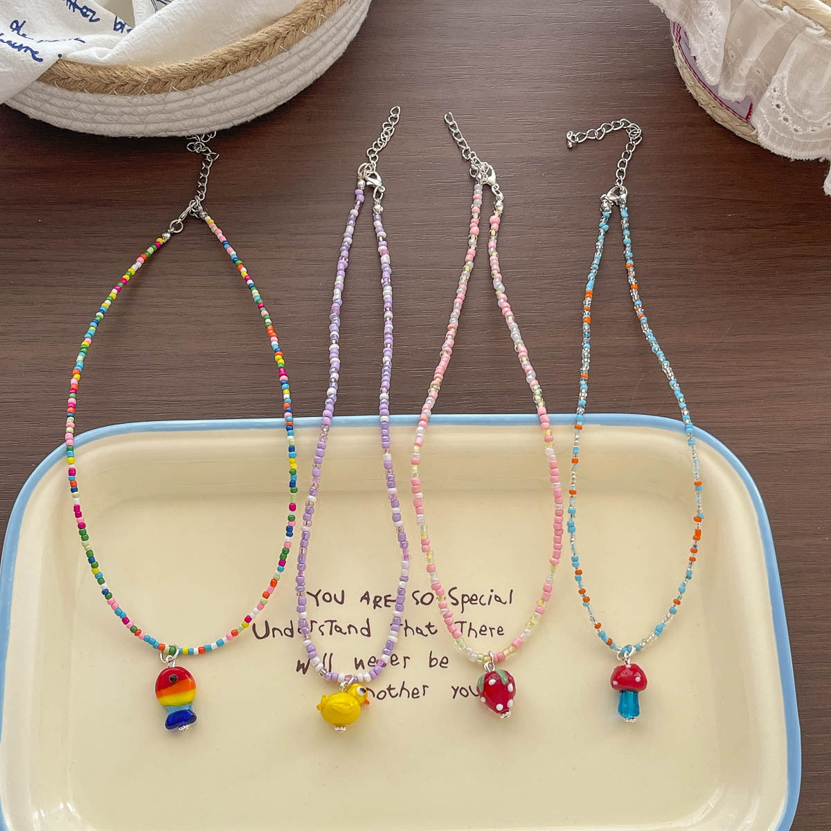 New cartoon dopamine colorful children's necklace, playful and cute girls' fruit animal bead collarbone chain necklace