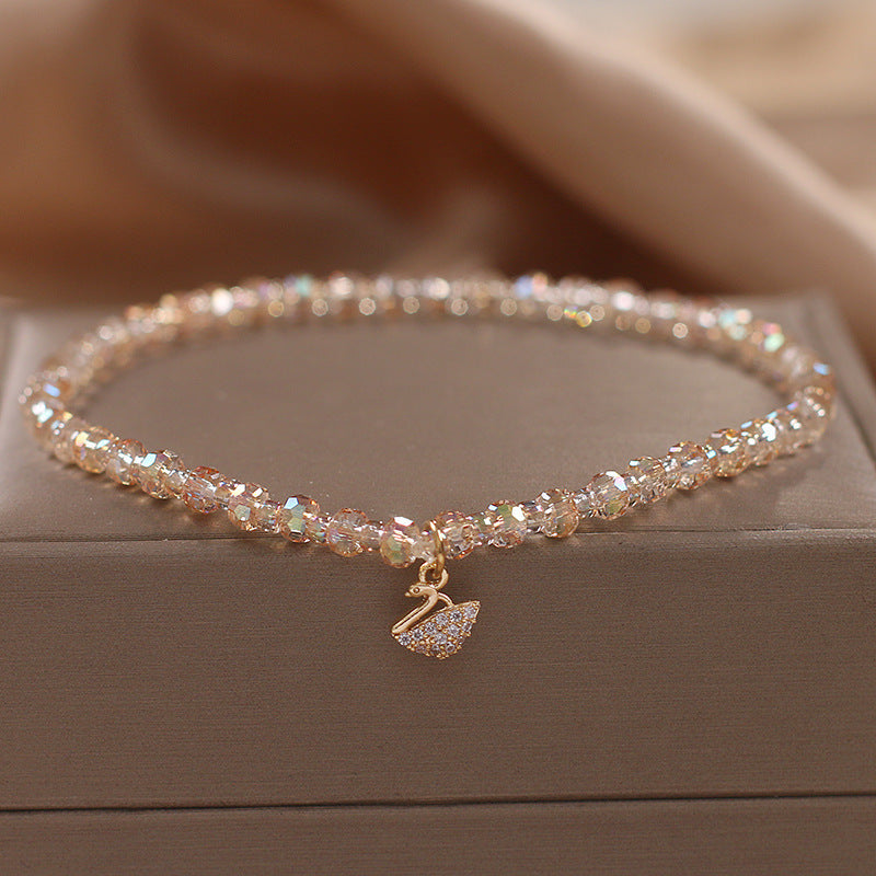 Swan Crystal Bracelet for Women, Light Luxury INS Niche Tea Crystal Citrine Bracelet, Exquisite Women's Jewelry Wholesale
