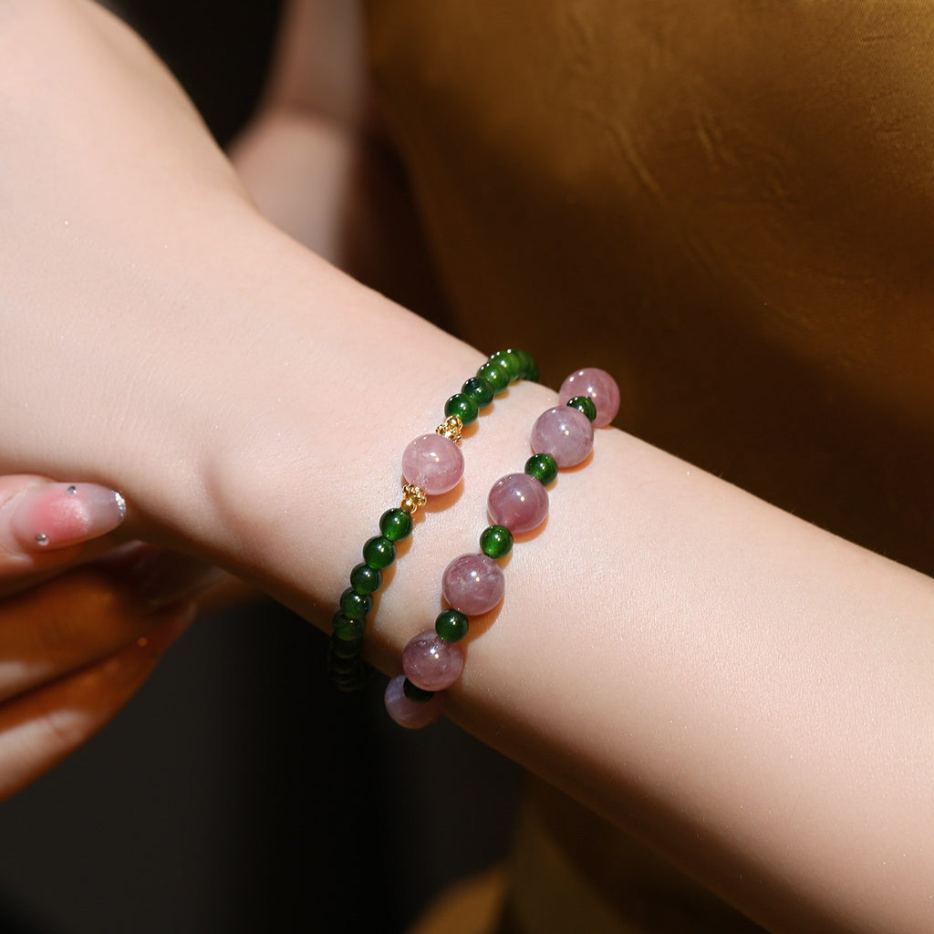 Spring Green 'Spring Banquet' Purple Horse Pink Green Agate Bracelet for Women, New Chinese Style Fresh Niche Layered Bracelet