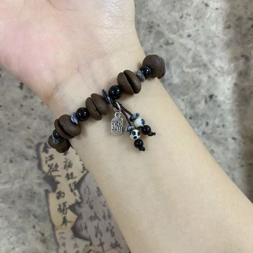 Coffee bean resin bracelet Chinese style original simple and versatile natural stone niche small fortune brand pendant couple's style