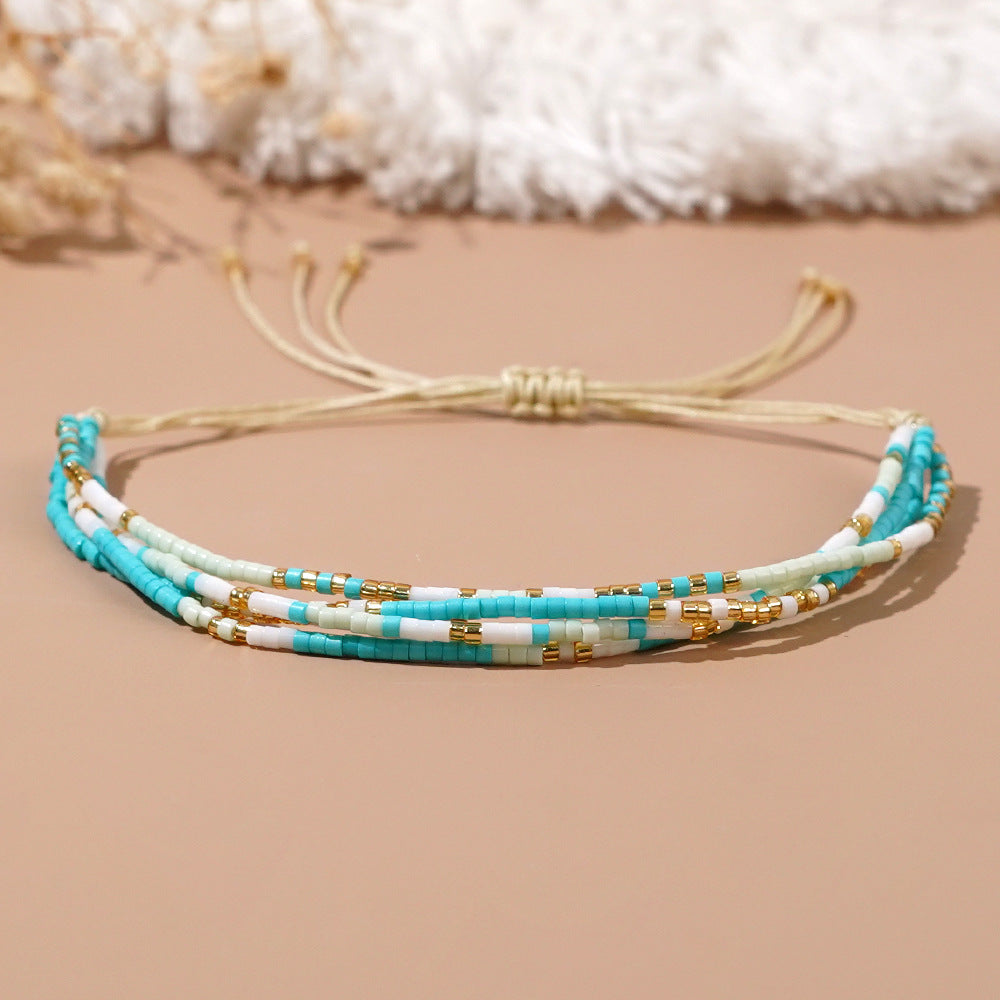 Summer fresh rice bead bracelet, multi-layer woven adjustable, Japanese-Korean style creative artsy versatile bracelet for women