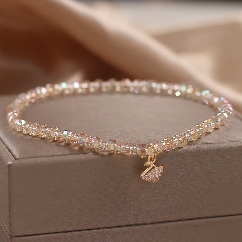 Swan Crystal Bracelet for Women, Light Luxury INS Niche Tea Crystal Citrine Bracelet, Exquisite Women's Jewelry Wholesale