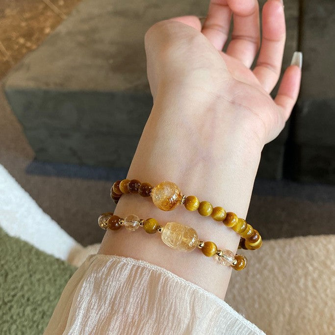 Double circle artificial citrine bracelet Pixiu fortune transfer imitation gold tiger's eye double circle bracelet niche design high-end sense