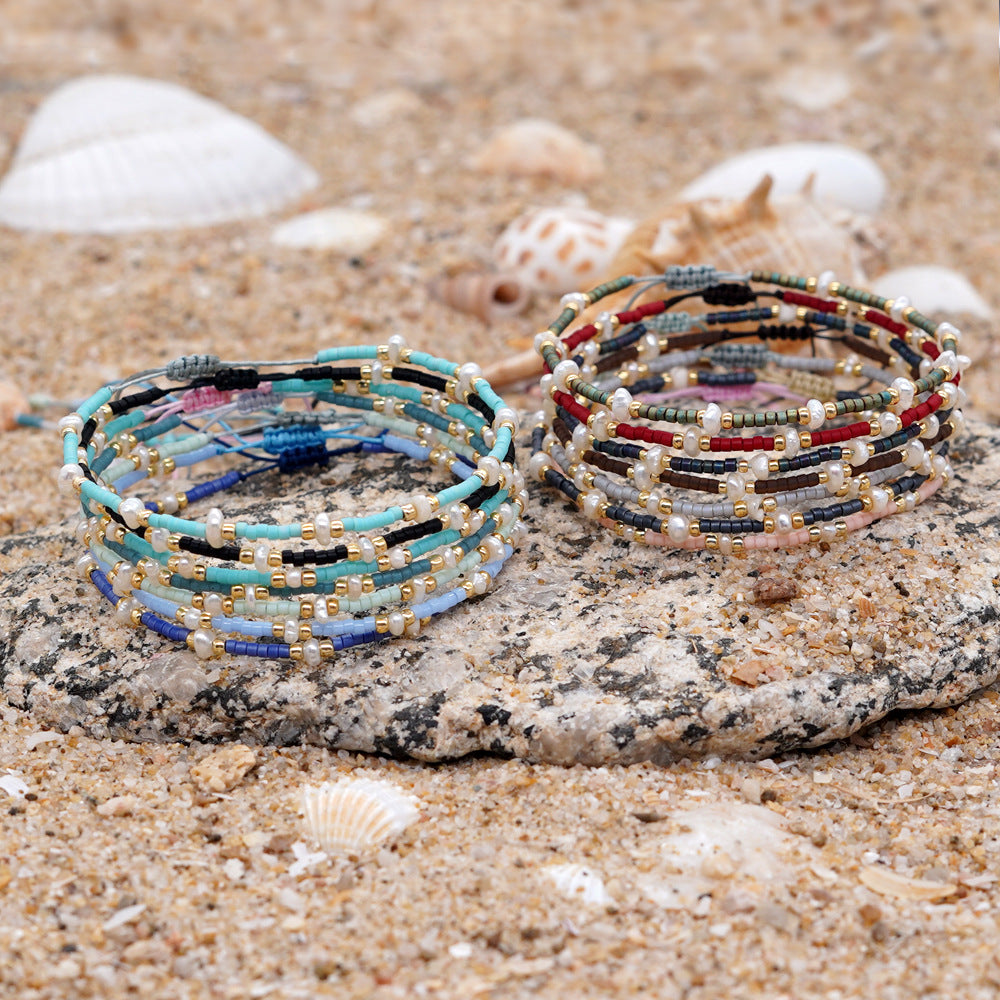 Bohemian rice beads, semi-precious stones, colorful beaded bracelets, lucky stone couple bracelets, women's small bracelets