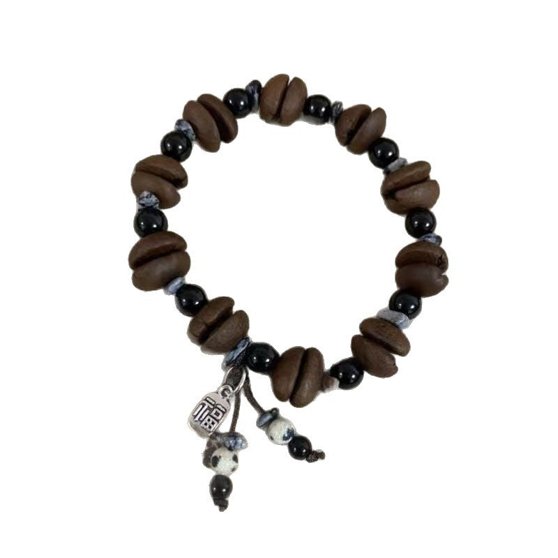 Coffee bean resin bracelet Chinese style original simple and versatile natural stone niche small fortune brand pendant couple's style