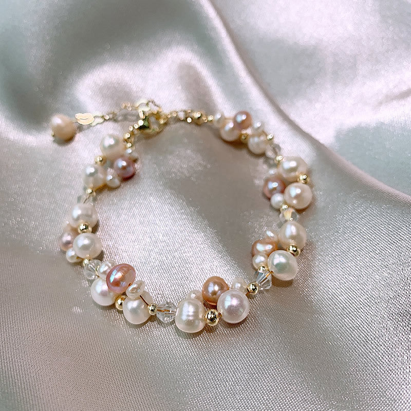 Colorful freshwater pearl stitching bracelet women's design sense crystal entwined pearl necklace fashion bracelet necklace set