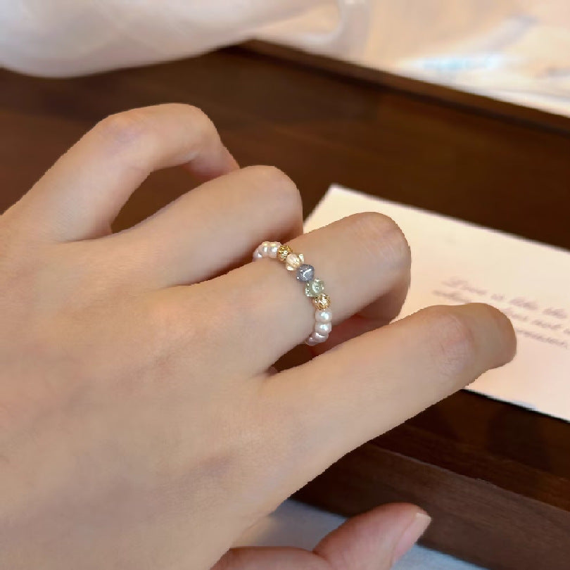 Xiaohongshu bestseller: colorful crushed ice pearl rings for women, niche, high-end, sparkling beaded bracelets