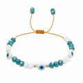 Women's ethnic style blue and white glass beads, eye patterns, adjustable bracelet, handmade bead travel souvenir jewelry
