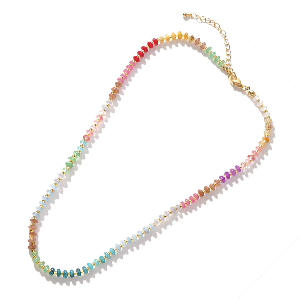 Cross-border light luxury gradient crystal necklace, colorful gemstone beading, summer elegant goddess necklace, light luxury niche