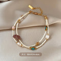 Double-layer freshwater pearl strawberry quartz millet bead bracelet for women, light luxury, niche fashionable blue crystal bracelet
