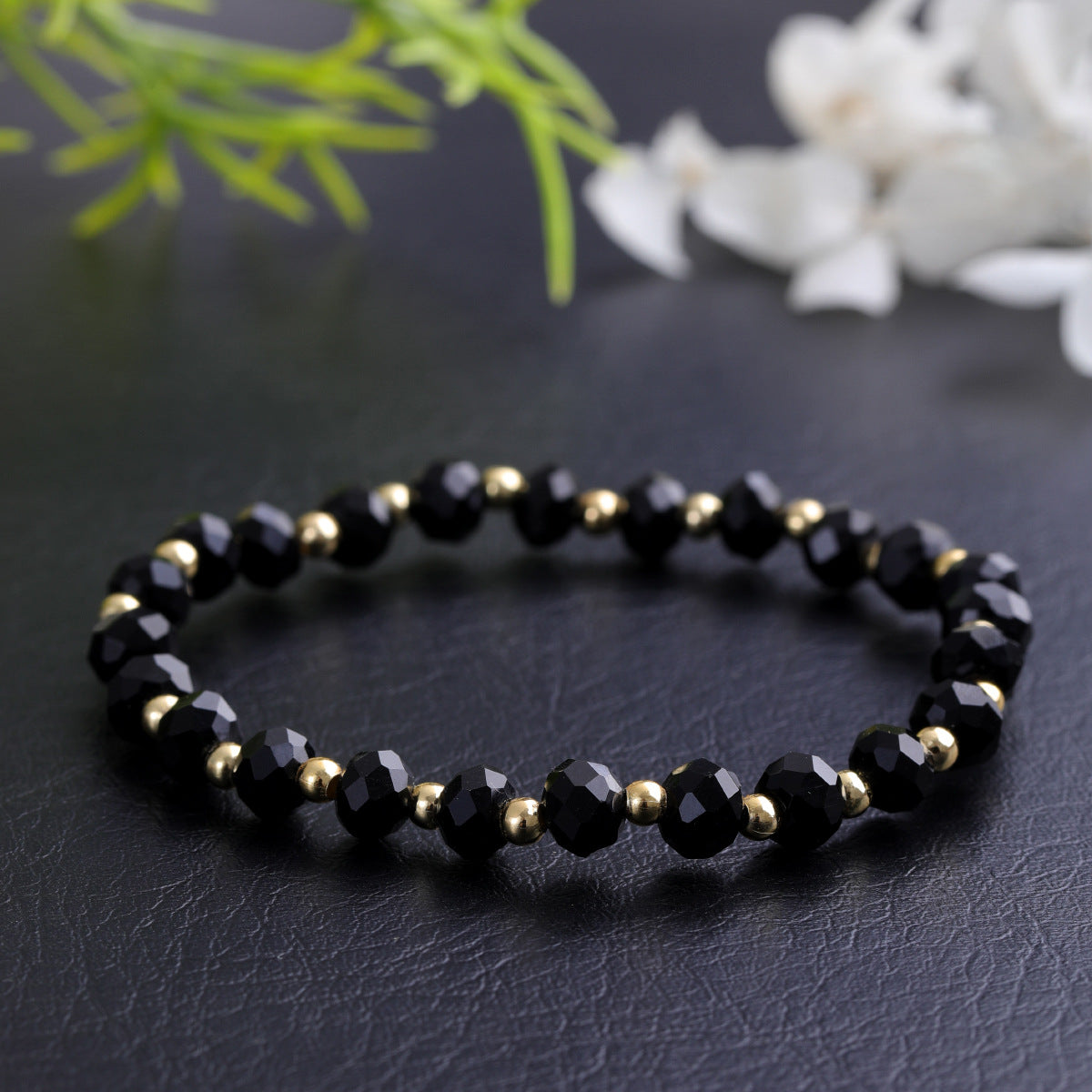 High-end black crystal bracelet, light luxury and elegant fashionable woven accessories, cross-border bestselling men's crystal flat bracelet
