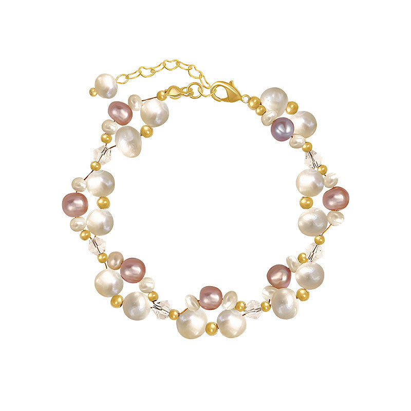 Colorful freshwater pearl stitching bracelet women's design sense crystal entwined pearl necklace fashion bracelet necklace set