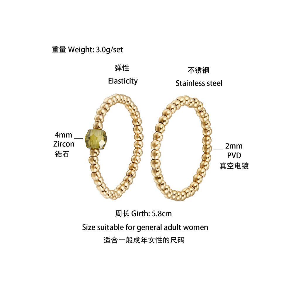 Washable and color-resistant hand jewelry, high-quality zircon metal stainless steel bead elastic ring, universal size for women
