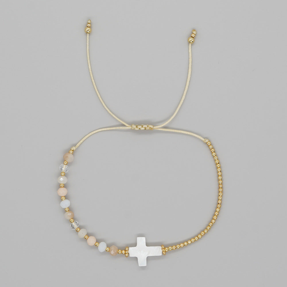 New cross-border European and American retro bohemian shell cross crystal copper bead bracelet women's bracelet jewelry