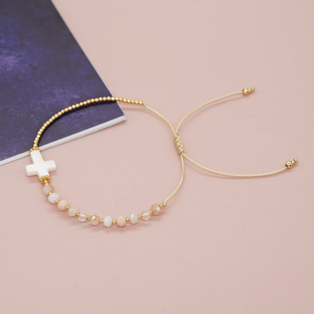 New cross-border European and American retro bohemian shell cross crystal copper bead bracelet women's bracelet jewelry