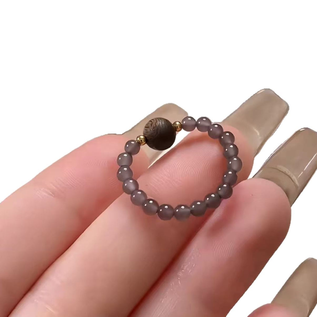 Ash ring imitating pearls, smoke gray ring, jadeite ring, women's freshwater pearl ring, simple and fresh for beginners