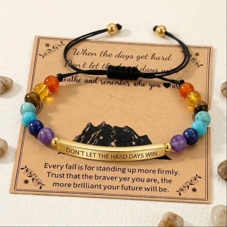 Best-selling cross-border in Europe and America: stainless steel bent tube engraving seven-colored natural stone bracelet, fashionable 4mm gold bead bracelet