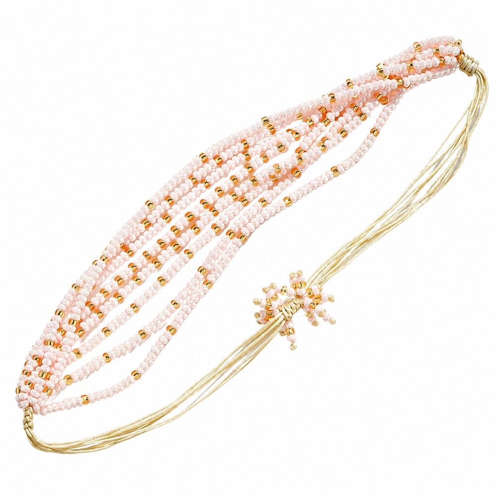 Women's pink pearl bead necklace, multi-layer handmade beaded short adjustable drawstring, sweet daily accessory
