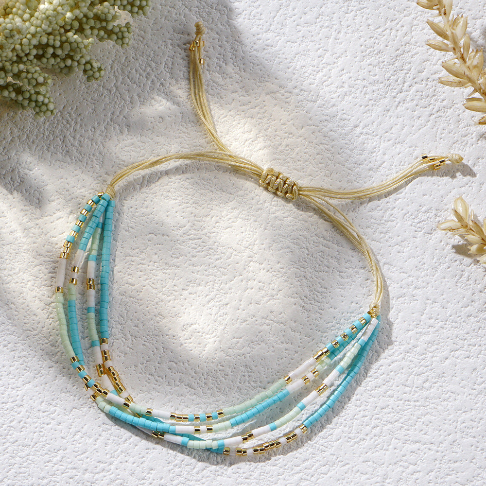 Summer fresh rice bead bracelet, multi-layer woven adjustable, Japanese-Korean style creative artsy versatile bracelet for women