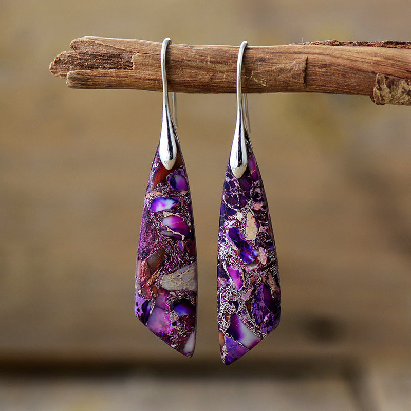 Cross-border new bohemian emperor stone geometric pendant earrings European and American popular natural stone jewelry jewelry wholesale