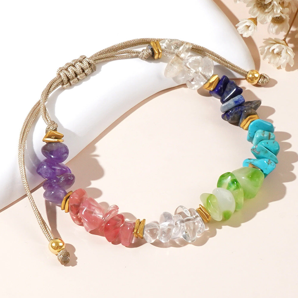 Factory direct sales of square iron gallstone dividers, colored crushed stone, men's and women's bracelets, rainbow high-end bracelets, bead wholesale