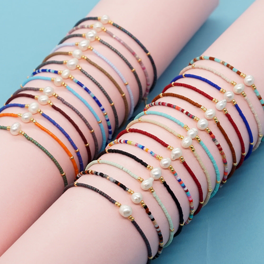 Bohemian rice beads, semi-precious stones, colorful beaded bracelets, lucky stone couple bracelets, women's small bracelets