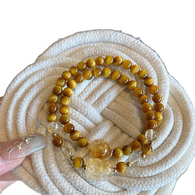 Double circle artificial citrine bracelet Pixiu fortune transfer imitation gold tiger's eye double circle bracelet niche design high-end sense