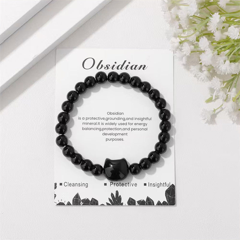 Amazon European and American cross-border cat head natural stone bracelet beaded couple's elastic cord bracelet simple jewelry wholesale