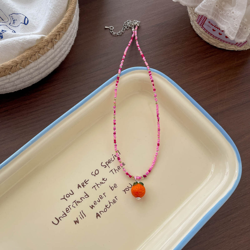 New cartoon dopamine colorful children's necklace, playful and cute girls' fruit animal bead collarbone chain necklace