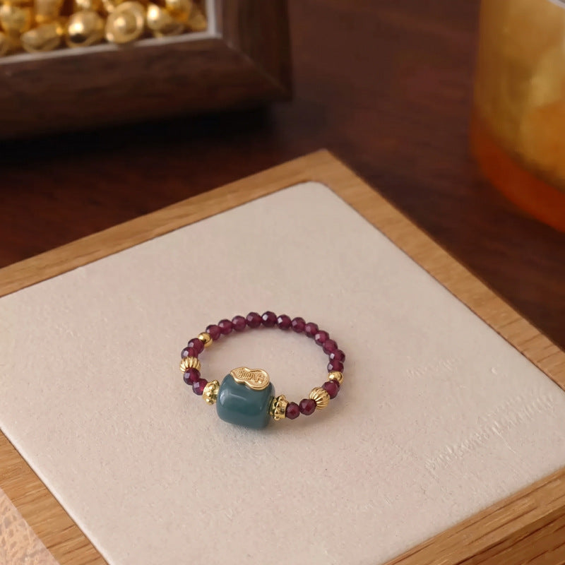 New Chinese Style Natural Stone Crystal Beaded Rings for Women, Fashionable and High-End Light Luxury, Citrine and Amethyst Rings