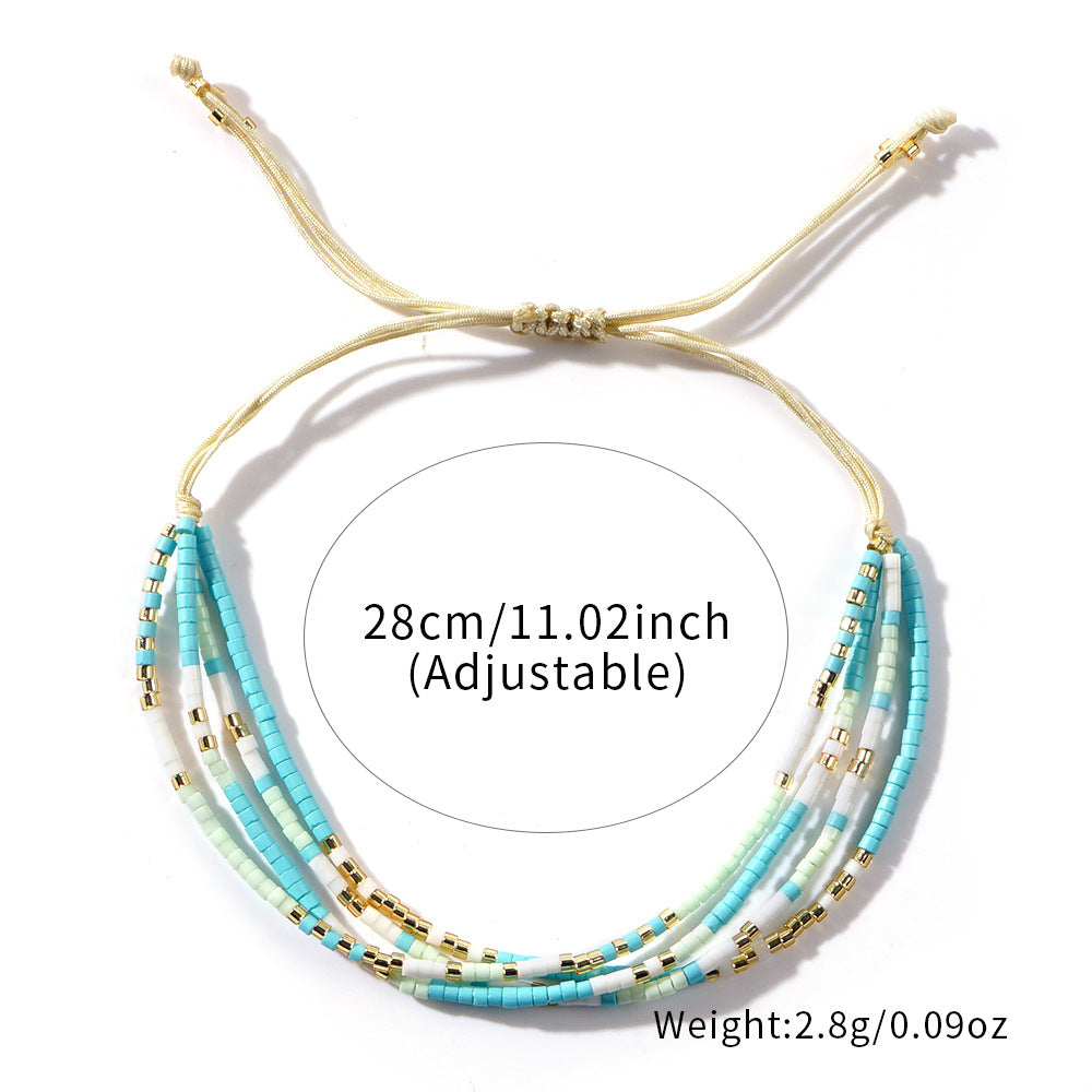 Summer fresh rice bead bracelet, multi-layer woven adjustable, Japanese-Korean style creative artsy versatile bracelet for women