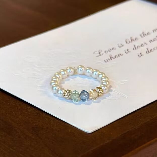 Xiaohongshu bestseller: colorful crushed ice pearl rings for women, niche, high-end, sparkling beaded bracelets