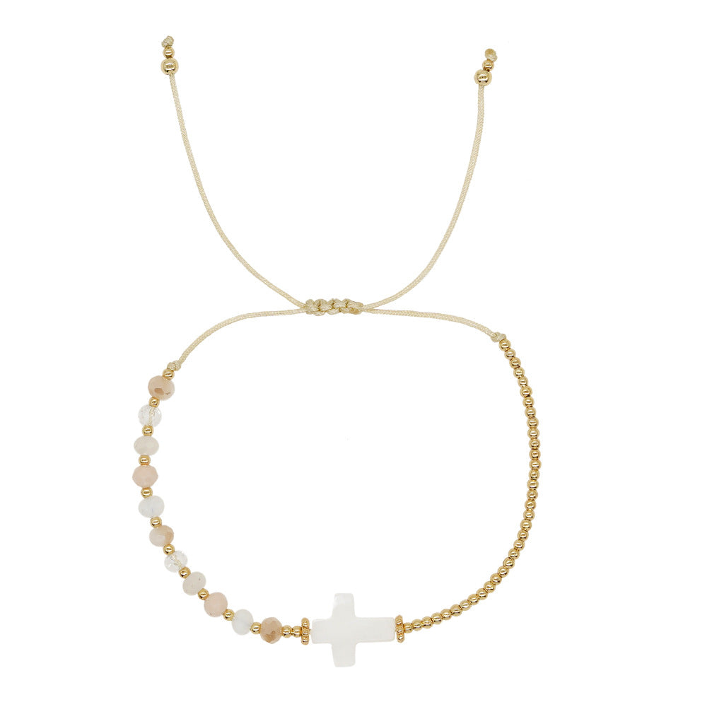 New cross-border European and American retro bohemian shell cross crystal copper bead bracelet women's bracelet jewelry