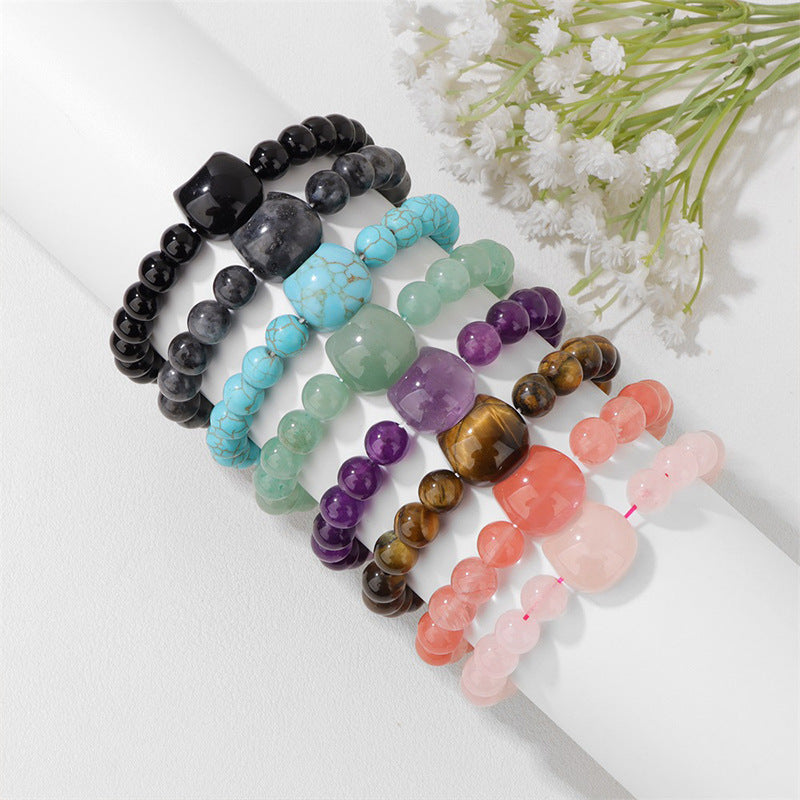 Amazon European and American cross-border cat head natural stone bracelet beaded couple's elastic cord bracelet simple jewelry wholesale