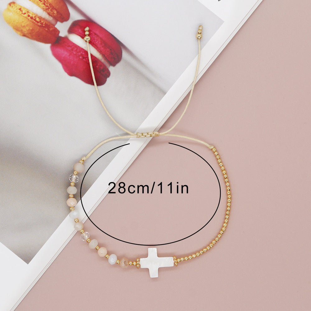 New cross-border European and American retro bohemian shell cross crystal copper bead bracelet women's bracelet jewelry