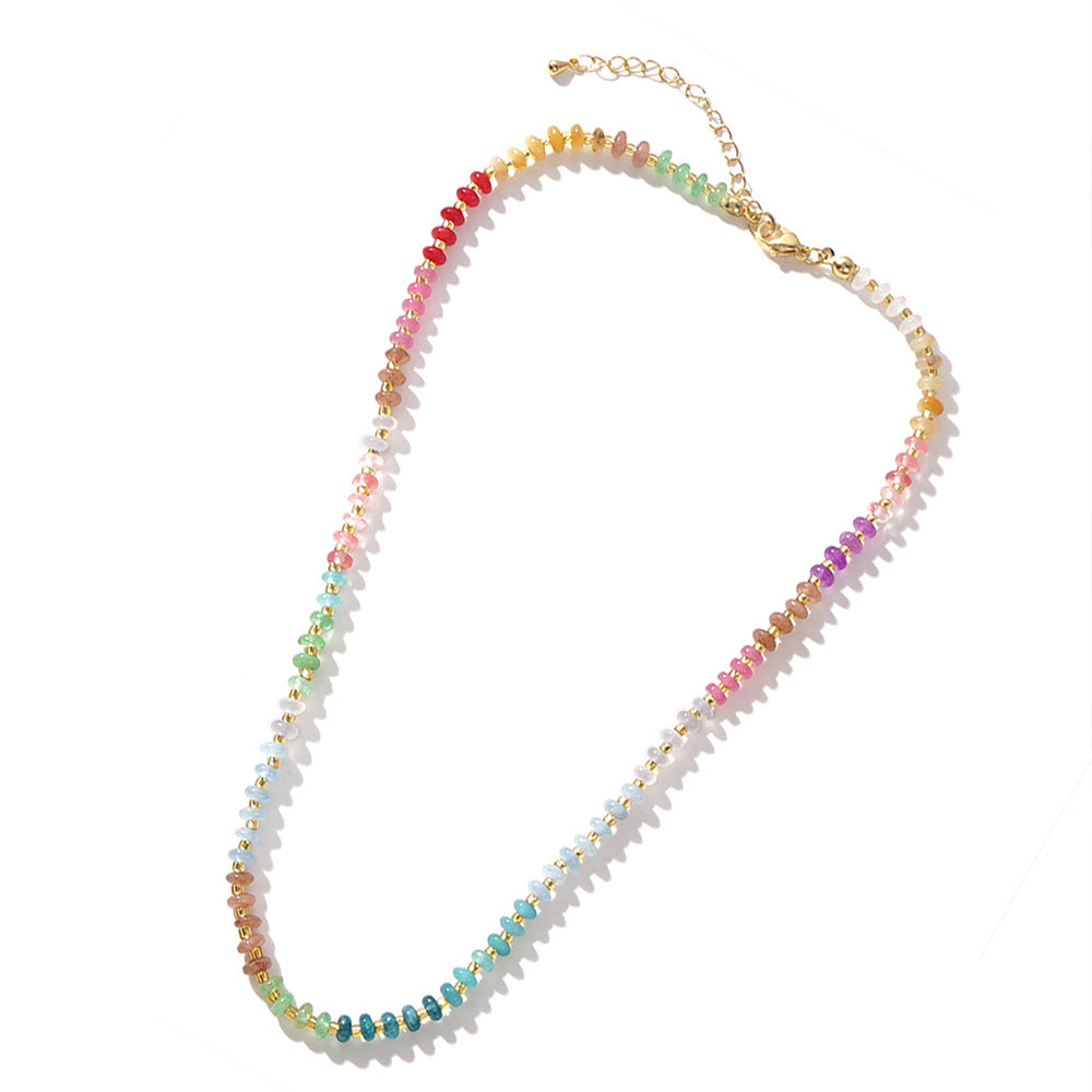 Cross-border light luxury gradient crystal necklace, colorful gemstone beading, summer elegant goddess necklace, light luxury niche