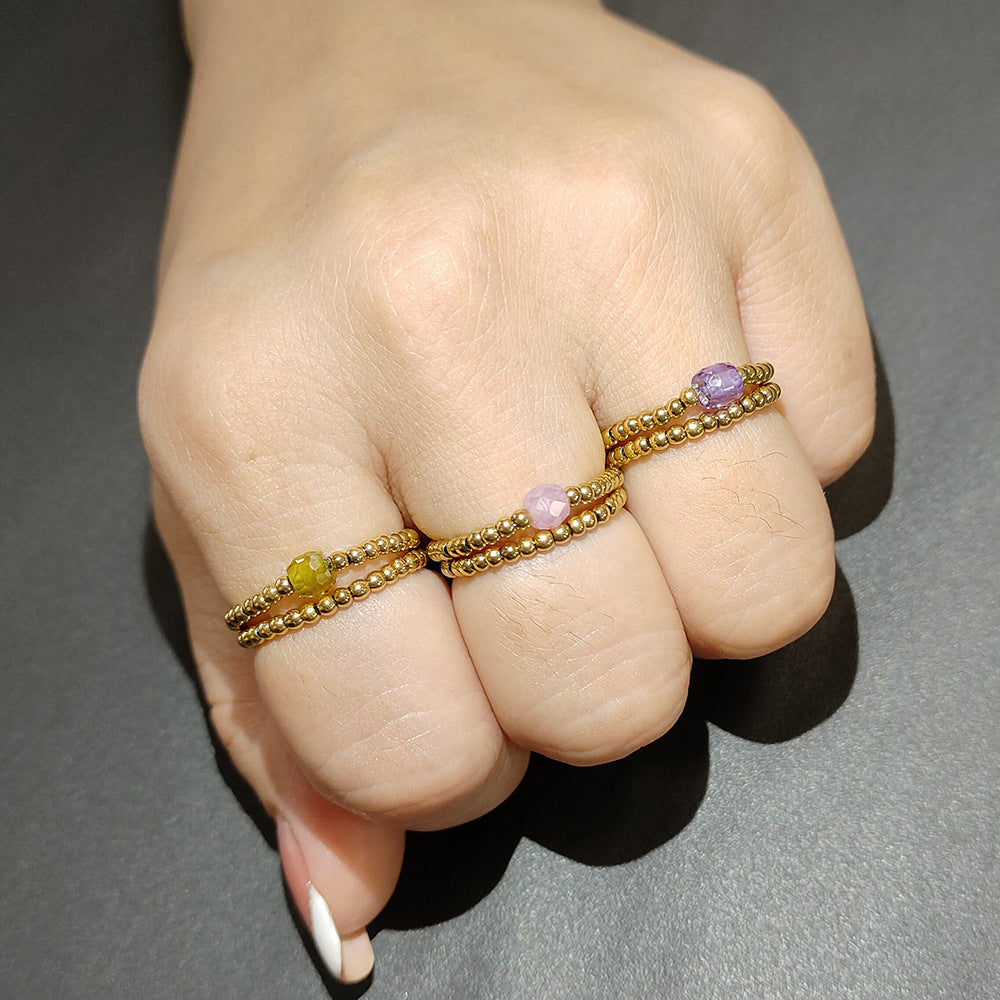 Washable and color-resistant hand jewelry, high-quality zircon metal stainless steel bead elastic ring, universal size for women