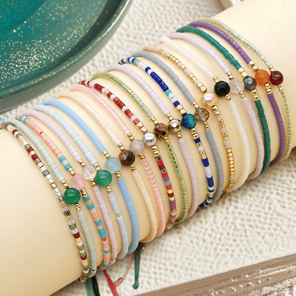 Bohemian rice beads, semi-precious stones, colorful beaded bracelets, lucky stone couple bracelets, women's small bracelets