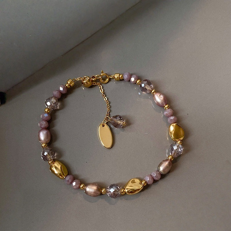 "Monet Garden" Pink-purple crystal special-shaped freshwater pearl necklace for women, light luxury fashion collarbone necklace